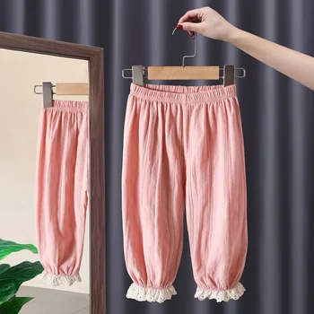 Одежда для девочек от 2 до 8 лет, летние детские повседневные брюки из хлопка и льна, детские брюки для девочек, детские штаны от комаров