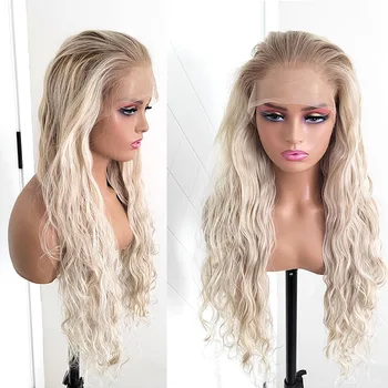 Омбре Блонд с глубокими волнами Синтетические волосы на кружеве спереди Парики для белых женщин из бесклеевого высокотемпературного волокна для косплея