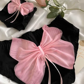Очаровательное хлопковое нижнее белье с галстуком-бабочкой для женщин, супер красивые черные кружевные Сексуальные милые розовые привлекательные трусики в японском милом стиле