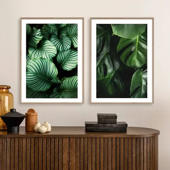 Плакаты и принты с растениями Monstera Banana Green Leaf, настенное искусство, холст, галерея картин, настенные панно для украшения гостиной