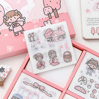 Подарочная коробка с наклейками Sakura Washi - 100шт. Бумажные наклейки Kawaii Cherry Blossom для ведения журнала, Скрапбукинг, Поделки своими руками, Милые