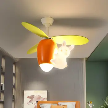 Подвесной светильник для детской комнаты, вентилятор, Милый мультяшный Кролик, Морковь, Потолочный вентилятор в форме вертолета для мальчиков и девочек в спальне, лампа