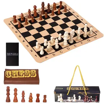 Портативная Шахматная доска для путешествий, Комбинированный набор Деревянных шахмат и шашек, Настольная игра с Кожаной шахматной доской, Интерактивная развивающая игрушка