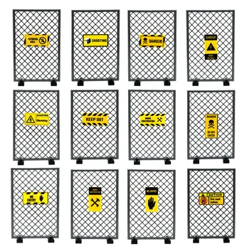 Предупреждающие знаки из железной сетки на стене военной казармы, совместимые со строительными блоками LEGO MOC, Опасно/ВХОД ВОСПРЕЩЕН, Вывеска, Кирпичи, игрушки