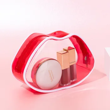 Прозрачные женские косметички из водонепроницаемого ПВХ, милая сумка для губной помады в форме красных губ, органайзер для хранения косметики, аксессуары для путешествий