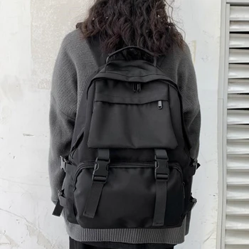 Простые Рюкзаки, дорожная сумка большой емкости, Однотонный Студенческий школьный рюкзак в стиле Харадзюку, Женская мужская сумка, Унисекс, Хай-Стрит