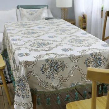 Прямоугольная бытовая скатерть из полиэстера, простое пылезащитное покрытие столешницы, скатерти с цветочным принтом и кисточкой для дома