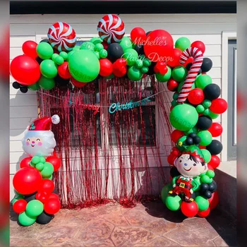 Рождественская арка из воздушных шаров, Зеленая Красная гирлянда из конфетного тростника, воздушные шары из фольги Санта-Клауса, Новогодние украшения для Рождественской вечеринки Globos