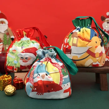 Рождественский Бархатный подарочный пакет, сумка на шнурке Санта-Клауса, сумка для конфет, Яблоки, ручка, украшение для Рождественской елки, Новогодний Рождественский подарок