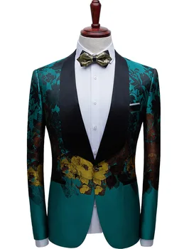 Роскошное зеленое платье с цветочным принтом, блейзеры для мужчин, шаль на одной пуговице, мужской пиджак с лацканами, свадебный ужин, Элегантный мужской костюм