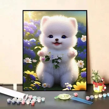 Симпатичная собачка цифровая картина маслом заливка цветом D день рождения девочки ручная роспись отдел декоративной живописи