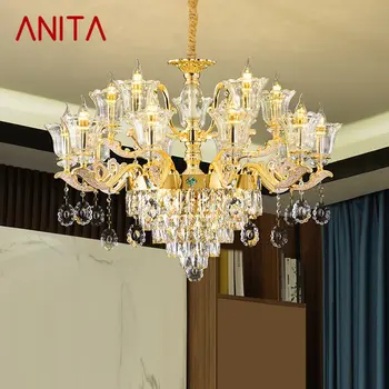 Современная люстра ANITA, Золотая Роскошная Хрустальная Светодиодная Свеча, Подвесной светильник для дома, гостиной, спальни, декоративных светильников
