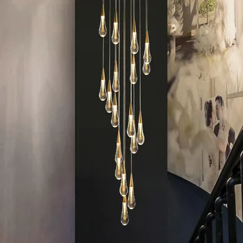 Современная светодиодная люстра гостиная столовая лестница внутреннее освещение хрустальная люстра с каплями дождя двухуровневая мансардная Люстра