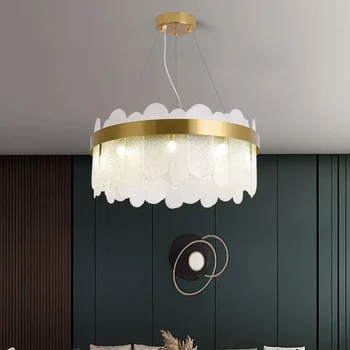 Современный подвесной светильник из светодиодного стекла с хрустальным блеском, круглые люстры в скандинавском стиле для гостиной, ресторана, внутреннего потолочного освещения.