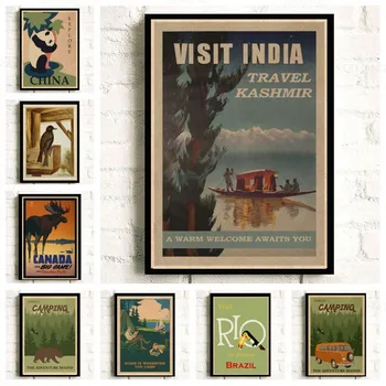 Старинные плакаты о путешествиях по миру Бразилия Китай Канада плакат для кемпинга Печать на Крафт бумаге Художественное оформление стен домашнего бара Декор кафе
