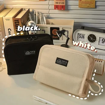 Сумка для хранения альбомов повышенной емкости, корейский модный простой пенал черно-белого цвета, прекрасная сумка для карандашей для студентов.