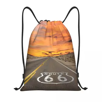 Сумка на шнурке America Highway Route 66, женская мужская портативная спортивная сумка для тренажерного зала, рюкзаки для покупок на главной улице Америки.