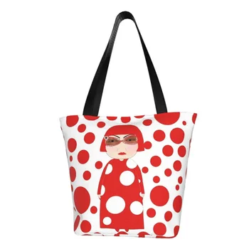 Сумки для покупок из Яеи Кусамы в красный горошек, милые холщовые сумки-тоут для покупателей, большая вместительная прочная сумка