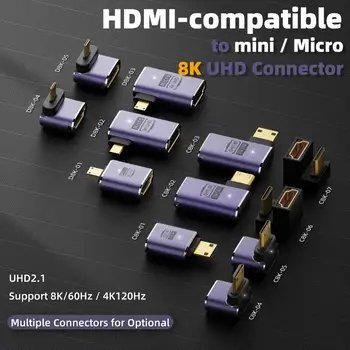 Удлинитель UHD с углом наклона 90 градусов, адаптер Mini / Micro HDMI для мужчин и HD 2.1 для женщин, Поддержка HDTV 8K 60hz