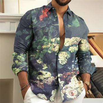 Удобная модная мужская футболка, блузка для вечеринки, большие размеры, ретро-рубашки, осень-весна, дышащая винтажная зимняя одежда на пуговицах