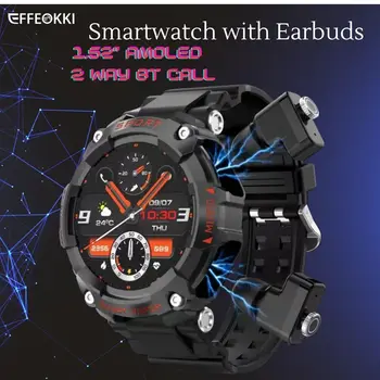 Умные часы со Встроенными наушниками 2 в 1, Носимая технология с поддержкой звука и Аудиотрекером для Фитнеса, Спортивные часы Amoled с диагональю 1,52 дюйма