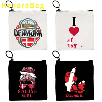 Флаг Дании, Карта Страны, ключ, кошелек для монет, холщовая сумка, СЕРДЦЕ ЛЮБВИ, Копенгаген, Дания, Милая сумочка для девочек, хлопковые сумки, кошелек на молнии, подарки