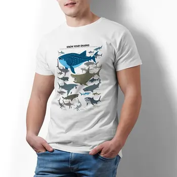 Футболка Know Your Sharks, футболки с морскими организмами в стиле харадзюку с короткими рукавами, потрясающая футболка, пляжные хлопковые футболки с круглым вырезом большого размера