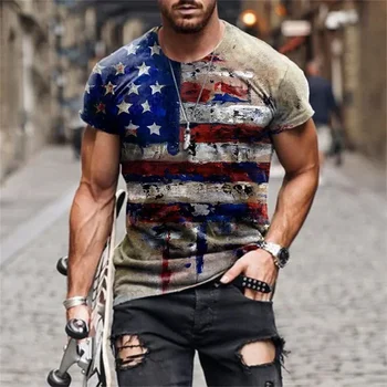 Футболка с 3D-принтом американского флага, модная уличная мужская футболка с цифровым принтом
