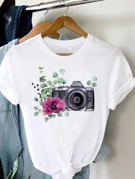 Футболка с принтом Женская камера, стиль 90-х, милая летняя одежда, графическая футболка, модная одежда с коротким рукавом, футболка, женский топ