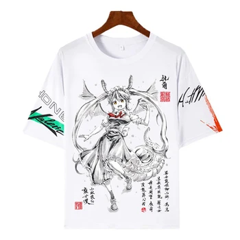 Футболки с аниме Kobayashi san Chi no Maid, футболки с рисованием чернилами Дракона, Мужские женские топы с коротким рукавом, футболка