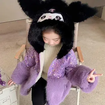 Хэллоуин Фиолетовое вязаное пальто из аниме Куроми Kawaii Sanrio, детский кардиган, свитер, осенне-зимняя бархатная утепленная теплая одежда