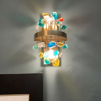 Цветной кристалл Настенное бра Современное Золотое зеркало Светодиодная лампа Прикроватная тумбочка для спальни Гостиная Украшение дома Светильники для помещений