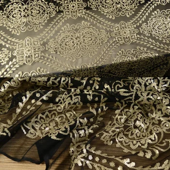 Черное платье из сетчатой ткани с золотым цветочным принтом шириной 130 см, продается по счетчику