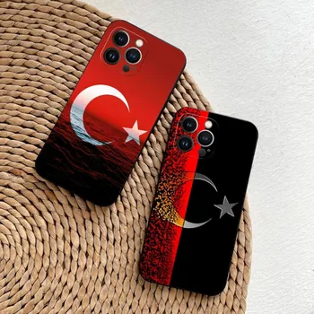Чехол для телефона с флагом Турции для Iphone 14 13 11 12 Pro Max Xr X Xs Mini 6 6s 7 8 Plus SE 2022 Черный мягкий силиконовый чехол