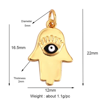 Шарм Hamsha Hand Evil Lucky Eye CZ, цвет настоящего золота 18 карат, ожерелье-браслет-подвеска для ювелирных изделий ручной работы