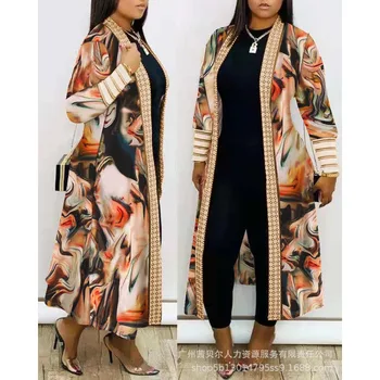 Элегантный Модный корсет с длинным рукавом, Свободная куртка, верхняя одежда Y2K INS, Леопардовый принт в стиле барокко, Цветное полосатое пальто с открытой передней частью