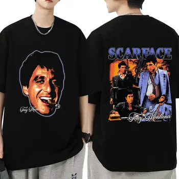 футболка со шрамом из гангстерского фильма 90-х, футболка с графическим принтом Тони Монтаны, мужские футболки в стиле готический панк, Винтажные футболки оверсайз, уличная одежда