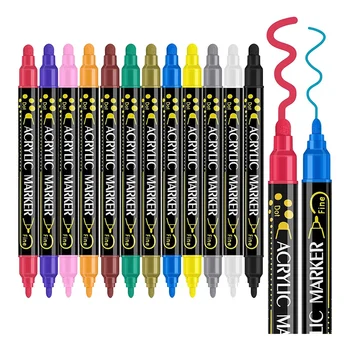 12 Цветов Акриловые маркеры, ручки Акриловые краски, ручки для дерева, холста, камня, наскальной живописи, стеклянных поверхностей